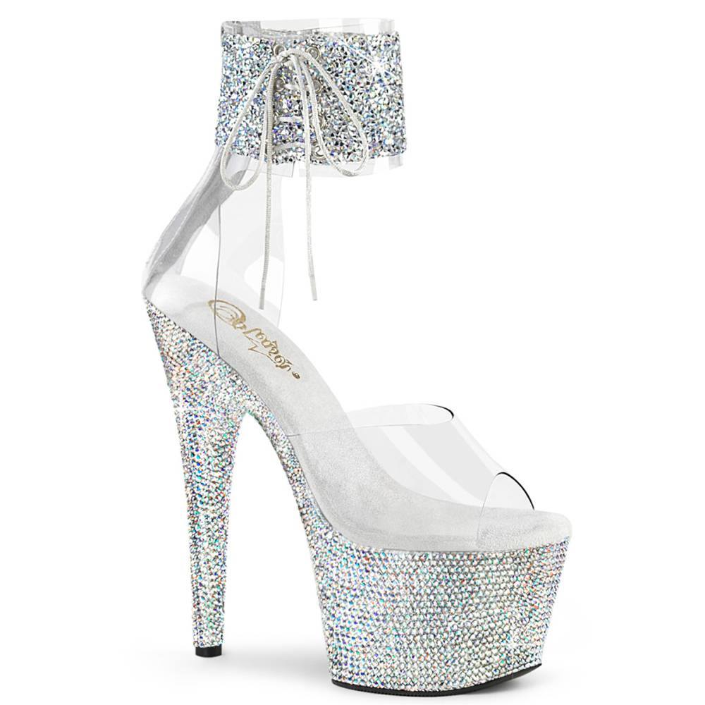Pleaser - BEJEWELED724RS02 Sandale à bride à la cheville, Pole dance chaussures - Transparent Product image